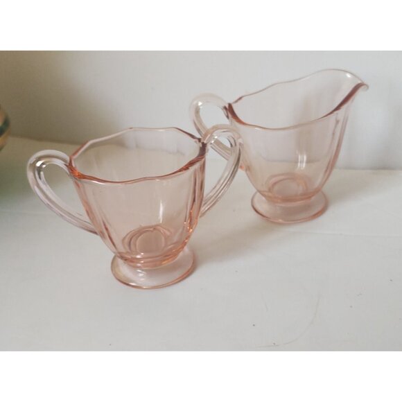 Fostoria Lafayette Pink Creamer & Open Sugar & Creamer set Pink Depression Glass - Picture 7 of 9